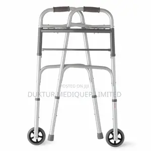 Two-button Folding Walker With 5" Wheels, Aluminum Frame