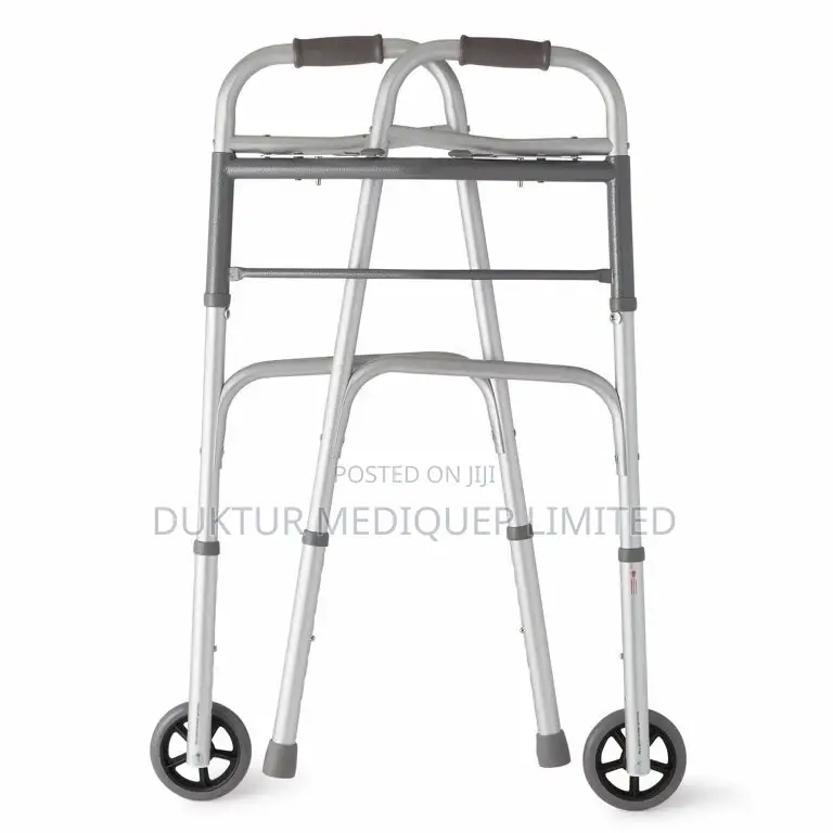 Two-button Folding Walker With 5" Wheels, Aluminum Frame