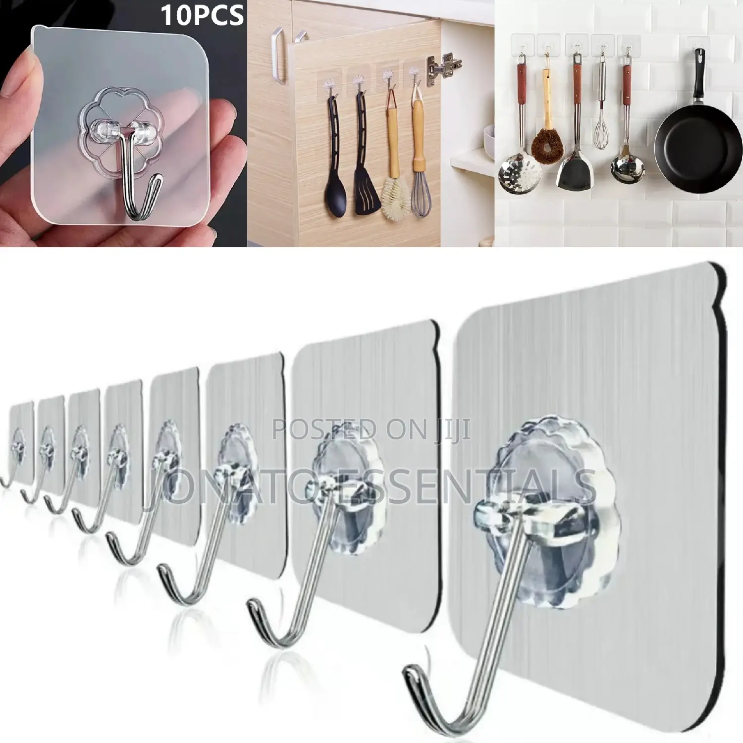 10 Piece Multipurpose Hooks, Wall Mounted Adhesive Hooks