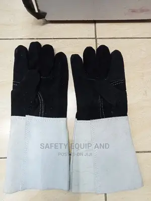 Grey Black Long Leather Glove