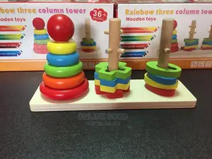 Kids Rainbow Three Column Stacking Tower Educational Toy