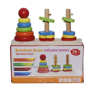 Kids Rainbow Three Column Stacking Tower Educational Toy