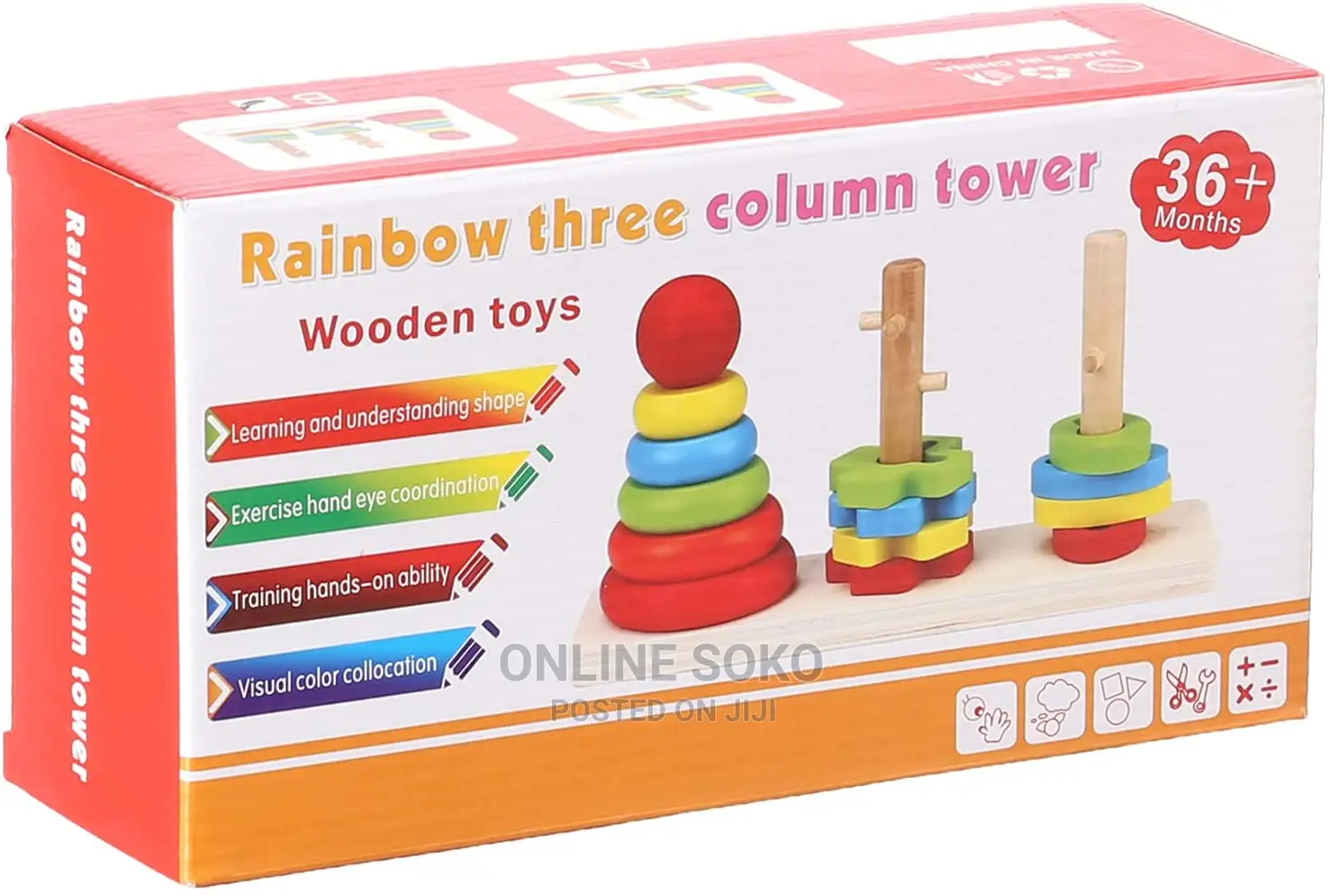 Kids Rainbow Three Column Stacking Tower Educational Toy