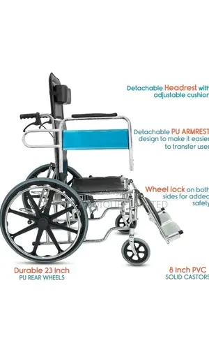 Reclining Foldable Steel Wheelchair 18" Seat, User 100kg