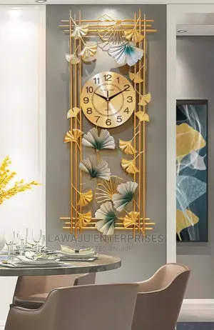 Wall Clock With Ginkgo Leaves Design Large Metal Frame