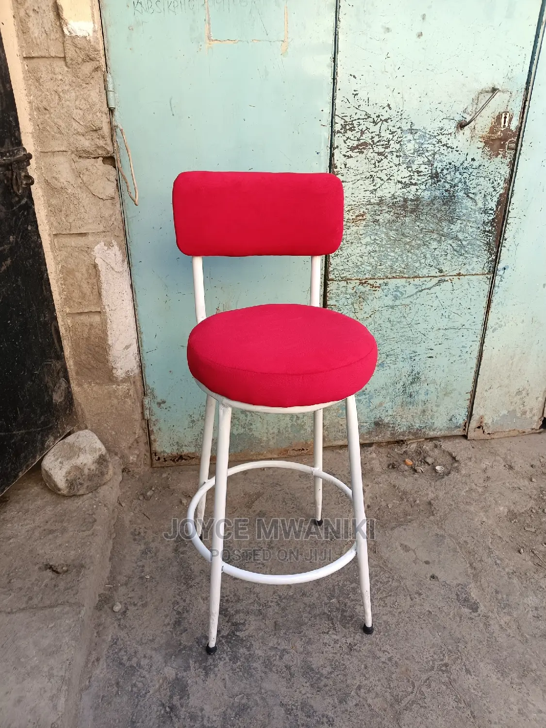 Red and White High Stool.