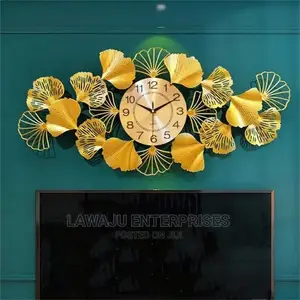3d Metal Ginkgo Leaves Modern Home Decor Large Wall Clock