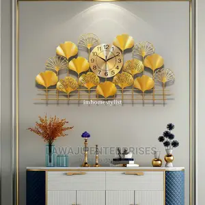 Wrought Iron Leaf Wall Clock (L100cms*W80cms*H50cms)