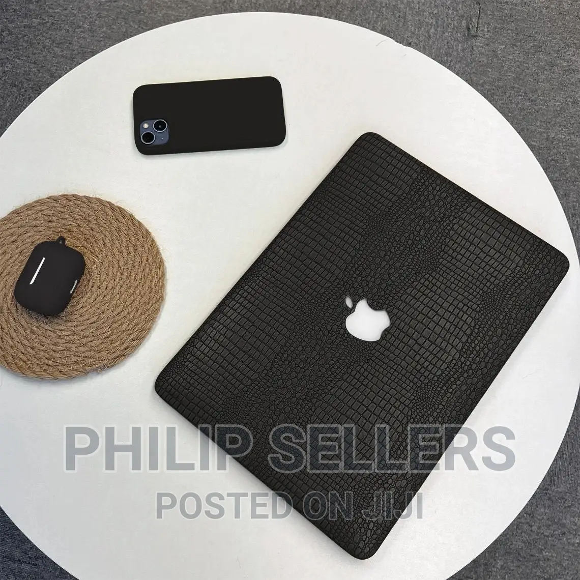 Black Crocodile Print Hard Cover Macbook Case,
