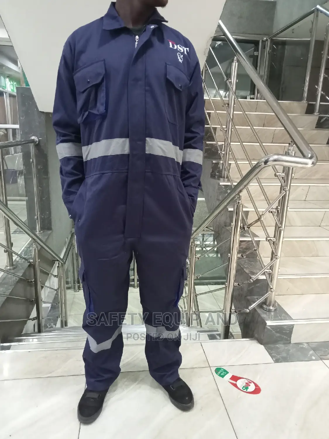 Navy Blue Cargo Overalls With Grey Reflective Strips