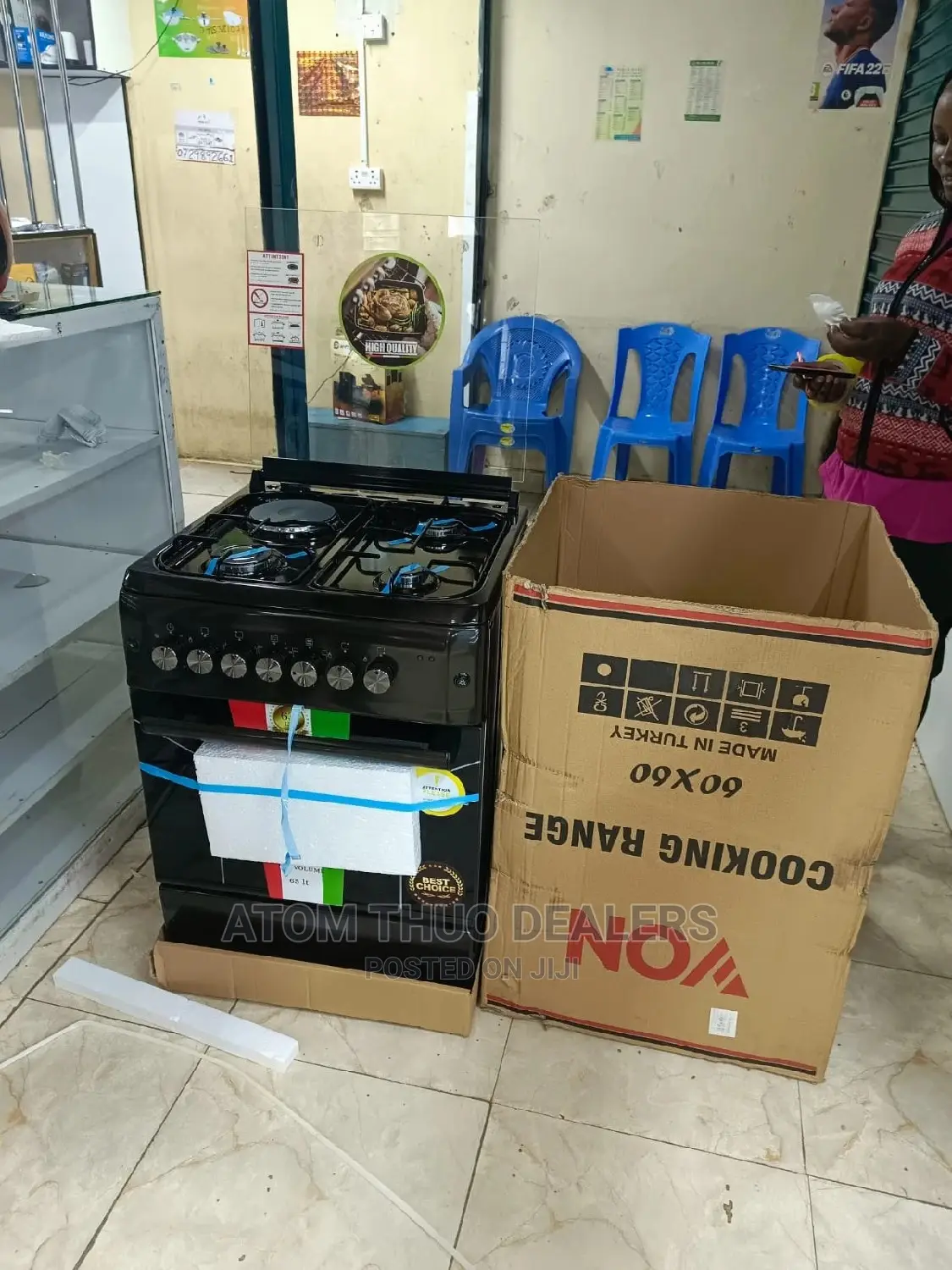 3+1 Black /Silver Electric Oven Von Standing Cooker