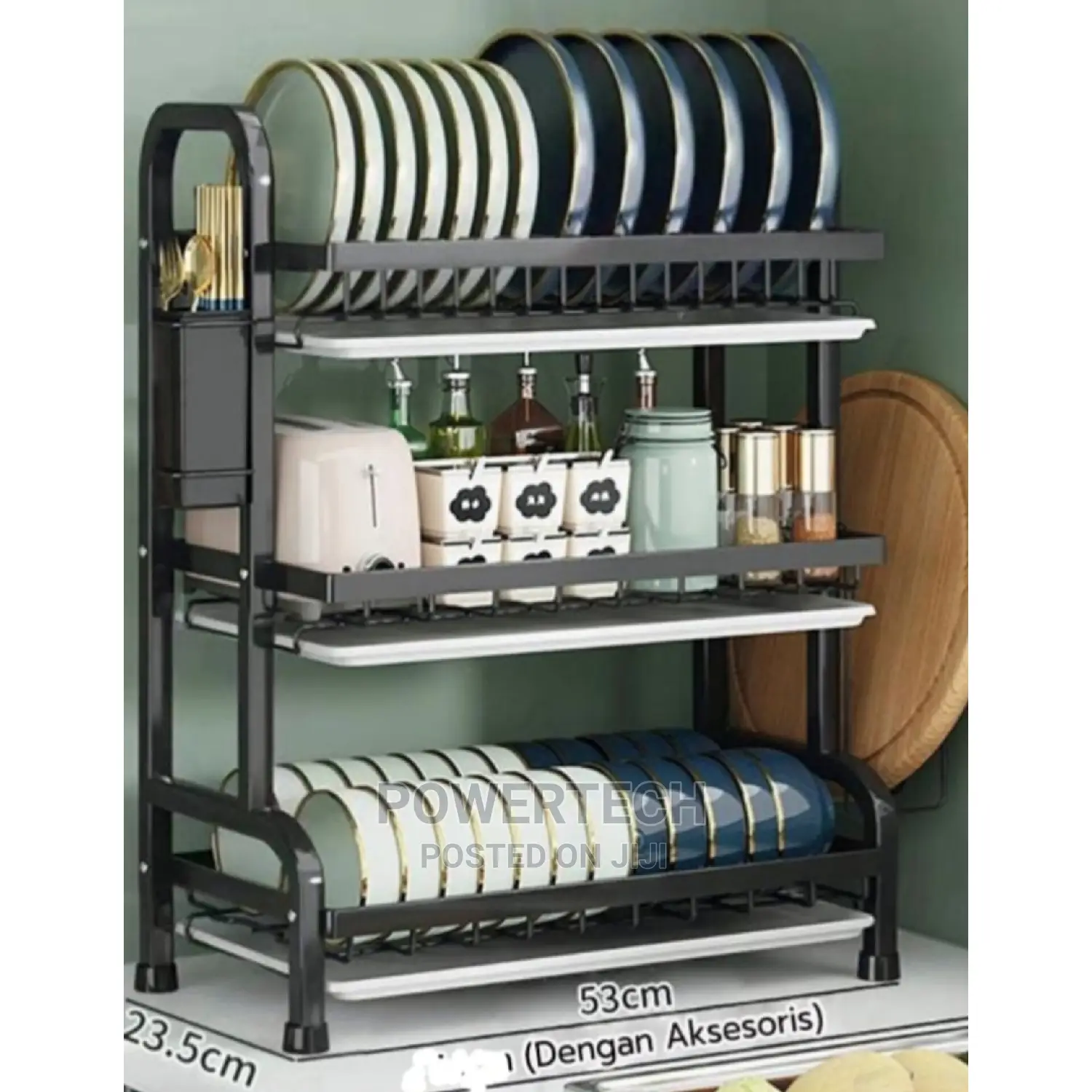 "3 Tier Dish Rack With Cutlery Holder.