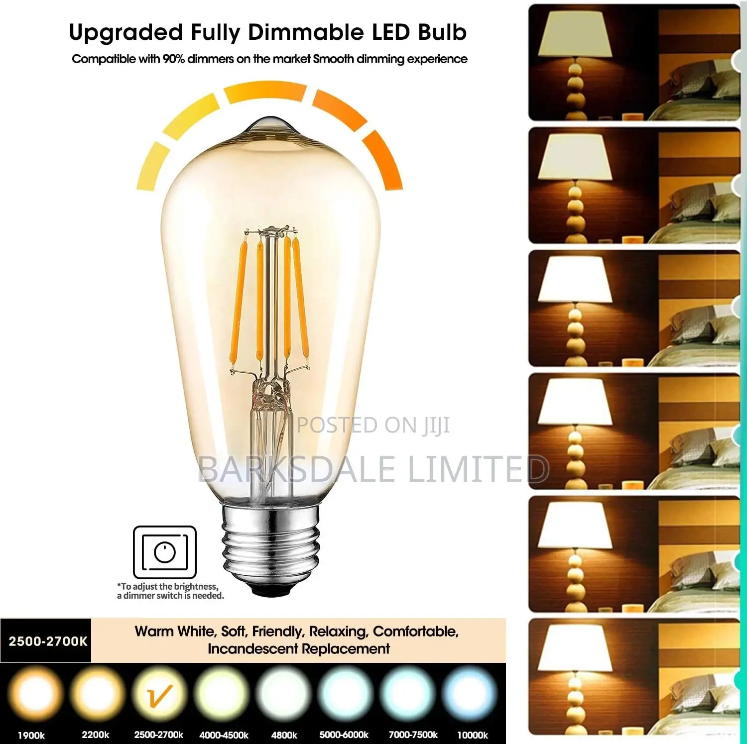 Led Filament Edison Warm White Light Bulb B22 Pin Dimmable
