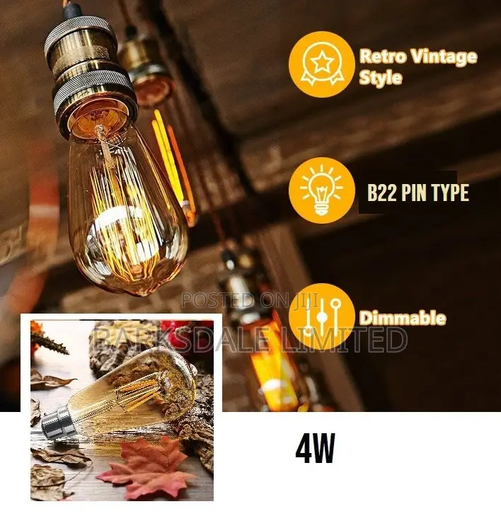 Led Filament Edison Warm White Light Bulb B22 Pin Dimmable