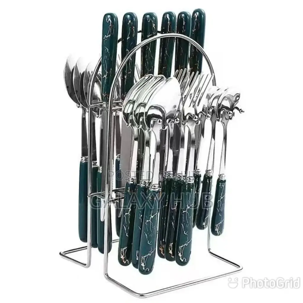 24 PCS Marble Cutlery Set Silver Holder