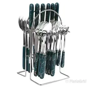 24 PCS Marble Cutlery Set Silver Holder