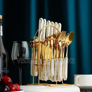 24 PCS Marble Handle Cutlery Golden Rack Set
