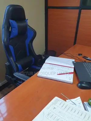 Office Chair Recliner Back Footrest Armrest Black and Blue