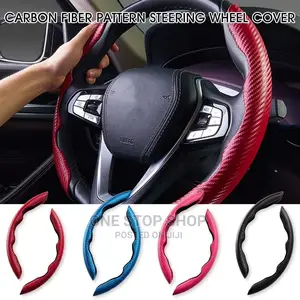 2pcs Carbon Black/Red Antiskid Steering Cover