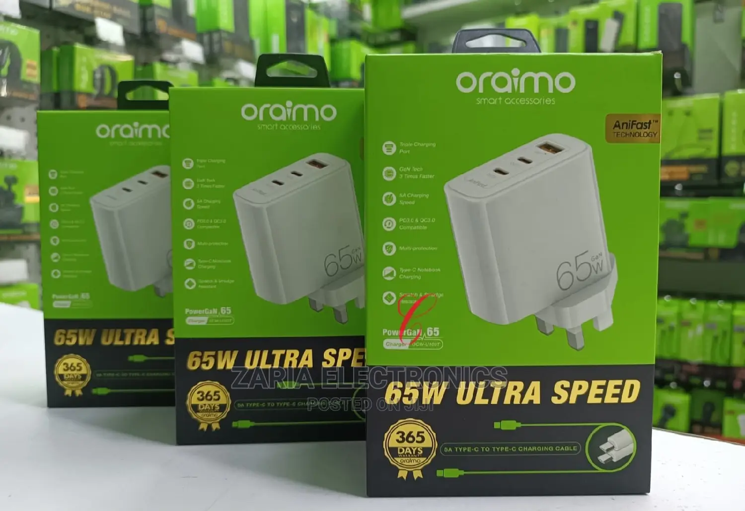 Oraimo Fast Charger 65watts With Type C-C Cable