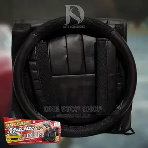 Black Faux Leather 5seater Cushion Cover+Steering Cover +2 Belt Pad