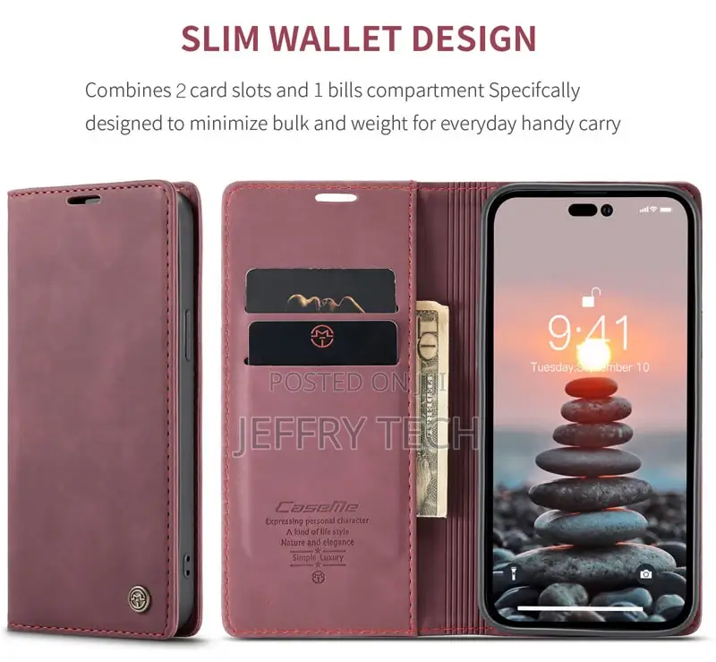 iPhone 14 Pro Max Retro Flip Leather Wallet Case Red
