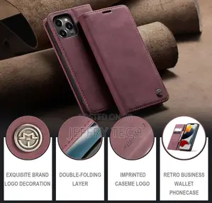 iPhone 13 Pro Max Retro Flip Leather Wallet Case Red
