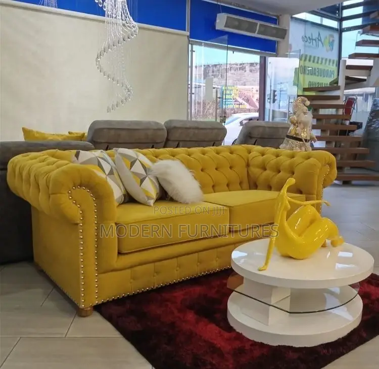 Yellow 3 Seater Chesterfield Sofa