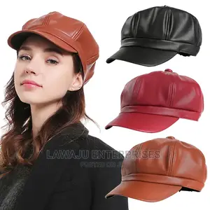 Ladies Leather News Boy Cap Designer Hat
