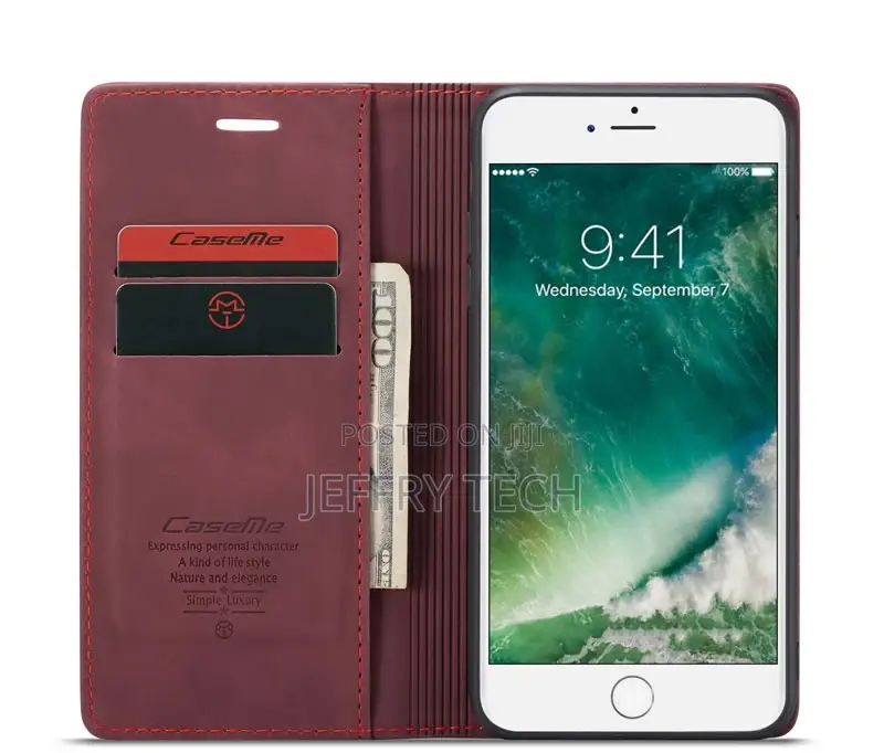iPhone 8 Plus Anti-Fall Retro Leather Wallet Case Red