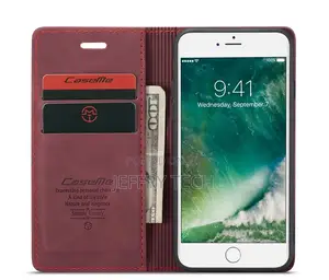 iPhone 8 Retro Matte Soft Flip Leather Wallet Case Red