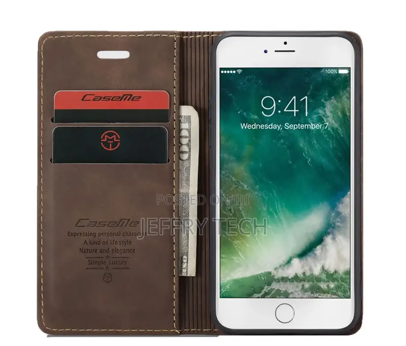 iPhone 8 Retro Matte Soft Flip Leather Wallet Case Coffee