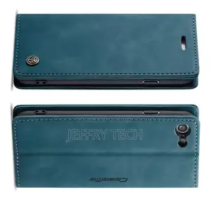 iPhone SE 2020 Vintage Style Matte Leather Wallet Case Blue