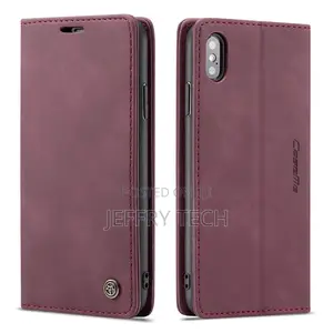 iPhone X Retro Matte Soft Flip Leather Wallet Case Red