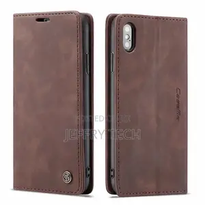 iPhone X Retro Matte Soft Flip Leather Wallet Case Coffee