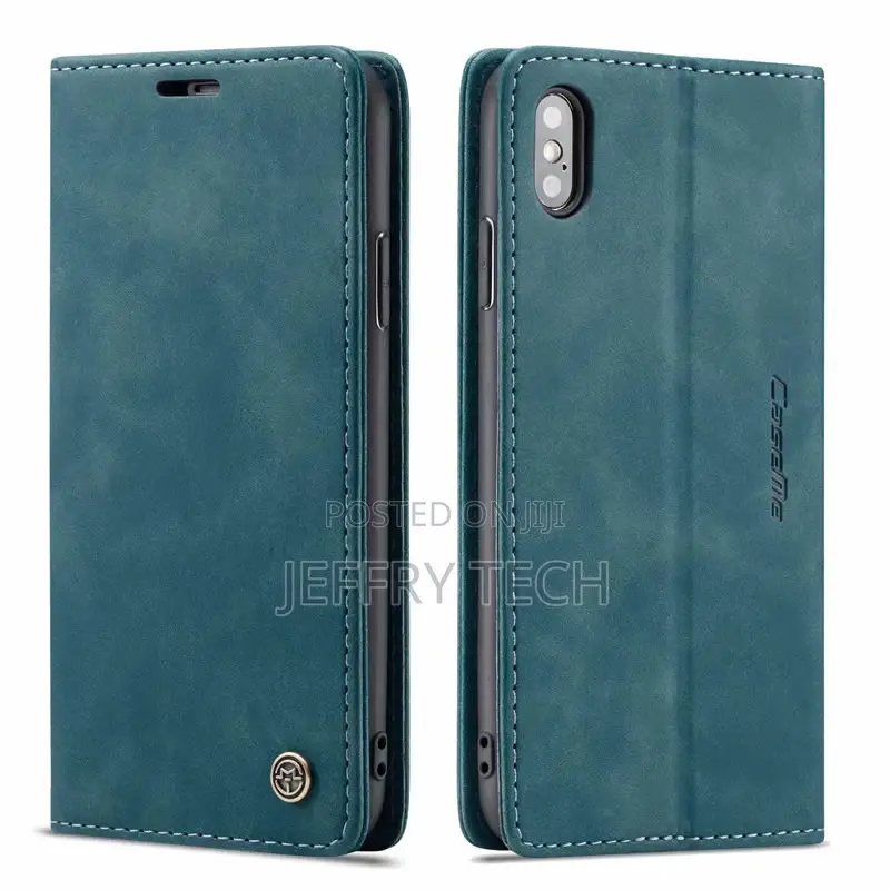 iPhone X Retro Matte Soft Flip Leather Wallet Case Blue