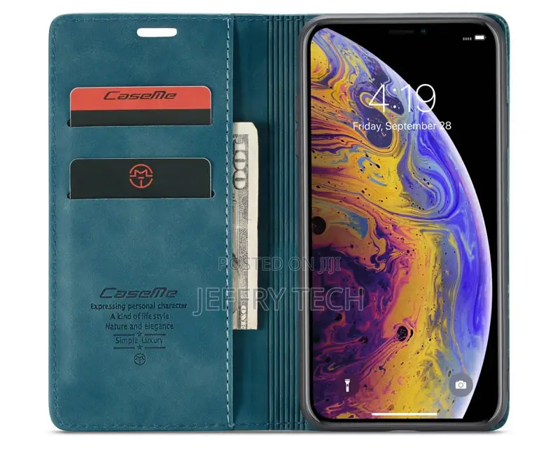 iPhone XS Max Retro Flip Leather Wallet Case Blue