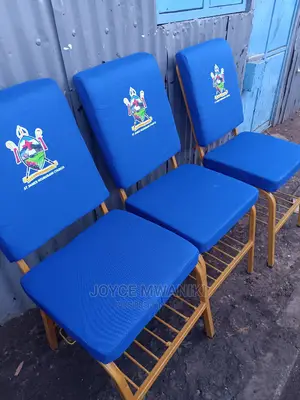 Church Chairs With Logo Blue in Colour