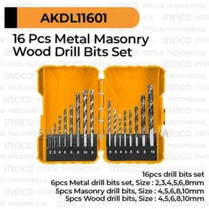 Ingco Drill Bits 16pc Metal,Masonry,Wood Drill Bits Akdl1160