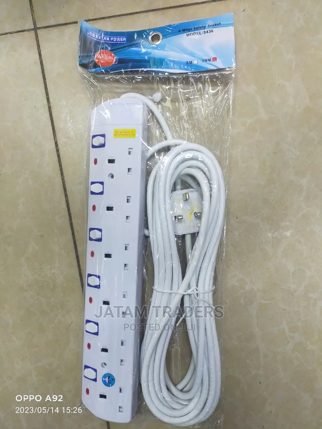 6ways High Quality Power Extension Cable With Surge