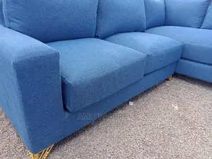 L Shaped Blue Sofas With Spring Cushions