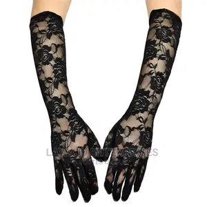 Floral Black Lace Long Gloves
