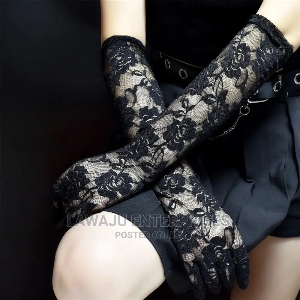 Floral Black Lace Long Gloves