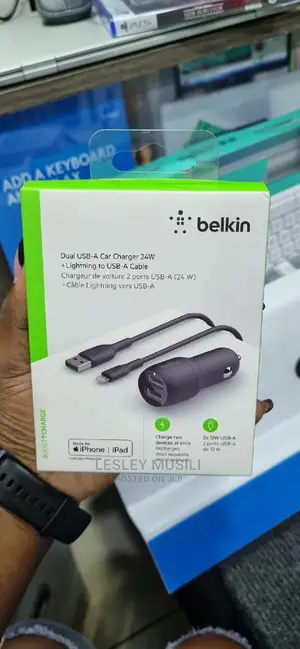 Belkin Dual USB-A Car Charger 24W +Lighting to Usb a Cable