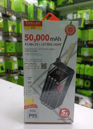 50000mah Excellent Power Bank With 4 Cables and Led Lights