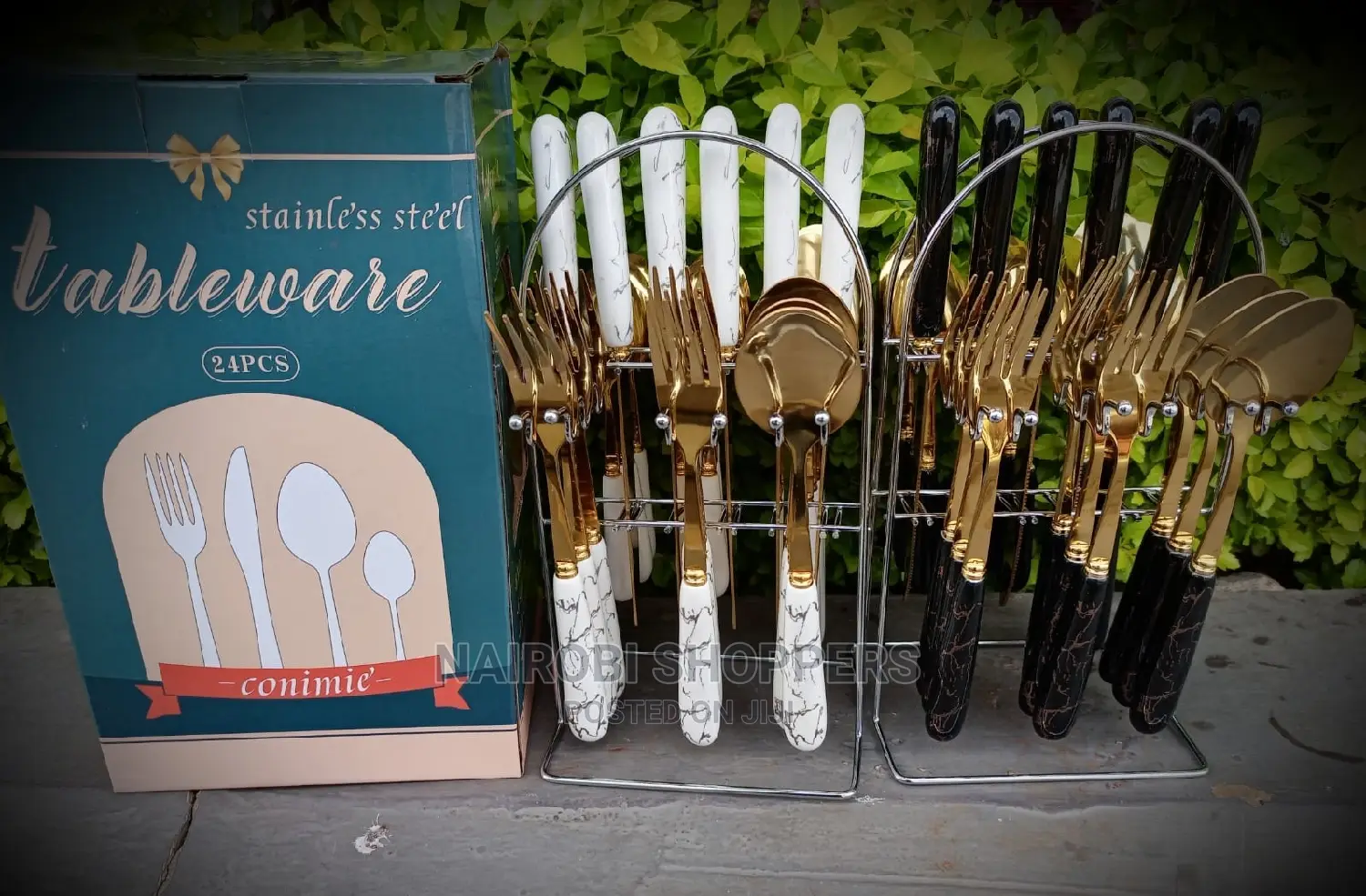 Marble Cutlery Set With Silver Stand