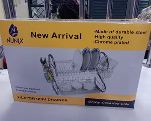 Nunix 2 Tier Stainless Dish Rack With Plastic Tray Drainer