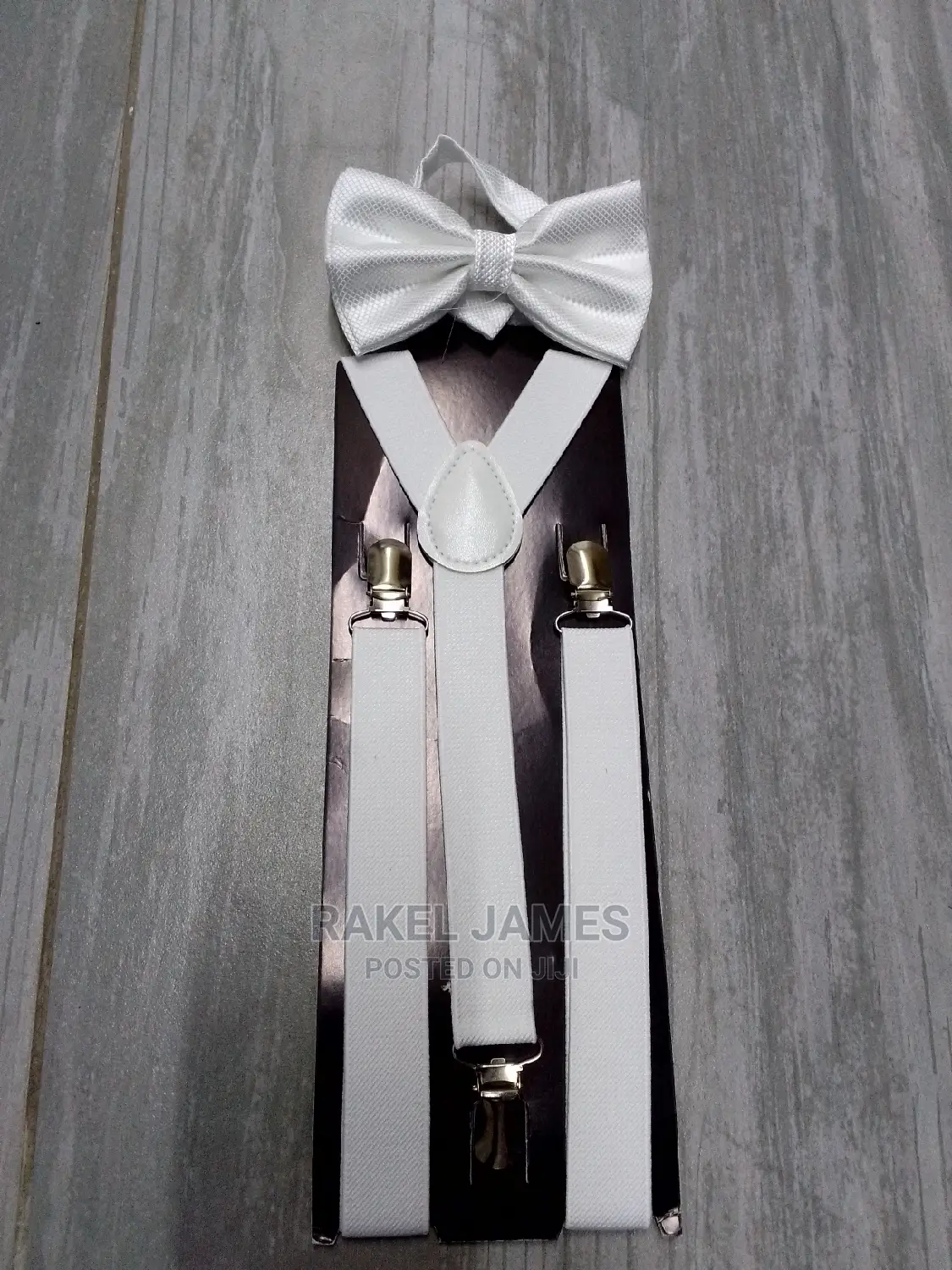White Suspender With Bowtie