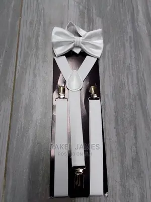 White Suspender With Bowtie