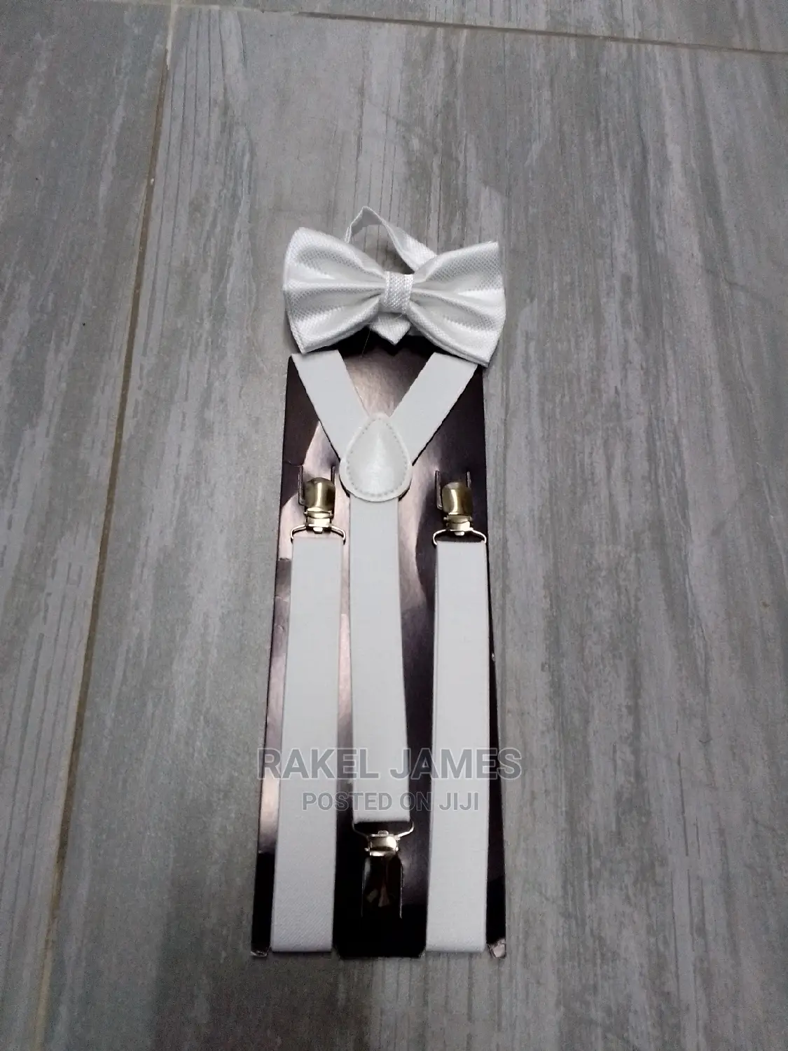 White Suspender With Bowtie